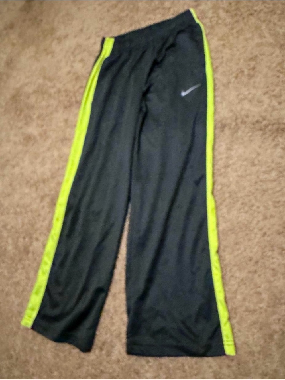 Nike Black Sweatpants with Neon Yellow Green Side Stripes